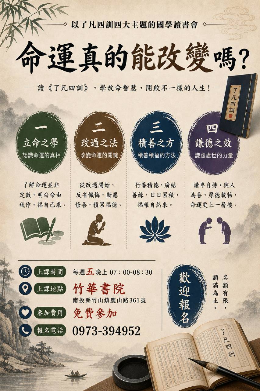 竹華書院 命運真的能改變嗎 了凡四訓國學讀書會
